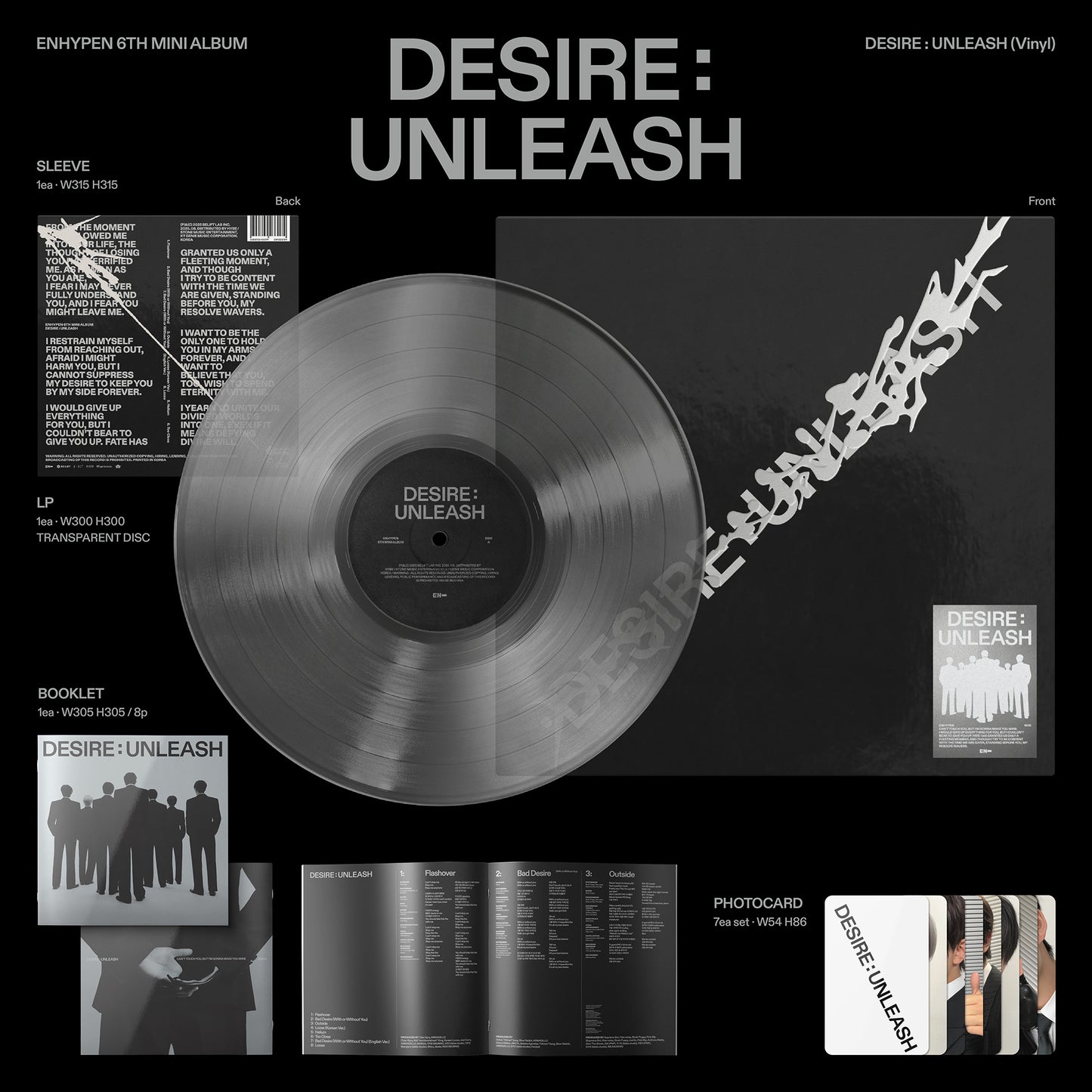 (PRE-ORDER) ENHYPEN - 6th Mini Album [DESIRE : UNLEASH] (Vinyl) (Clear Color LP)